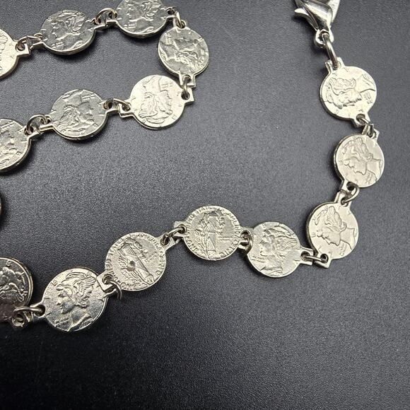 Faux Mercury Dime Belt Silver Tone Vintage Women's Accessories - Picture 5 of 6